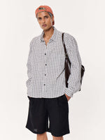 Load image into Gallery viewer, Black &amp; White Seersucker Oversized Cropped Shirt