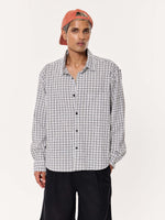 Load image into Gallery viewer, Black &amp; White Seersucker Oversized Cropped Shirt
