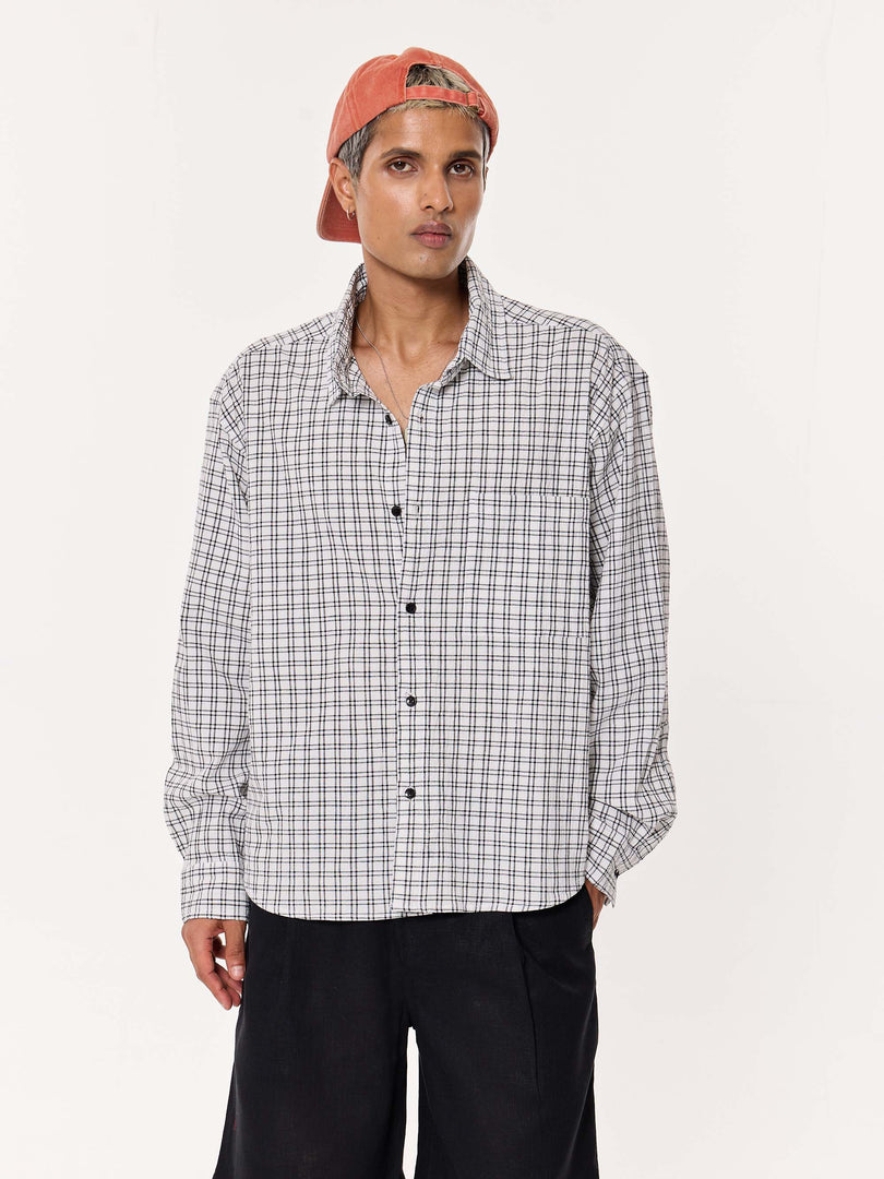 Black & White Seersucker Oversized Cropped Shirt