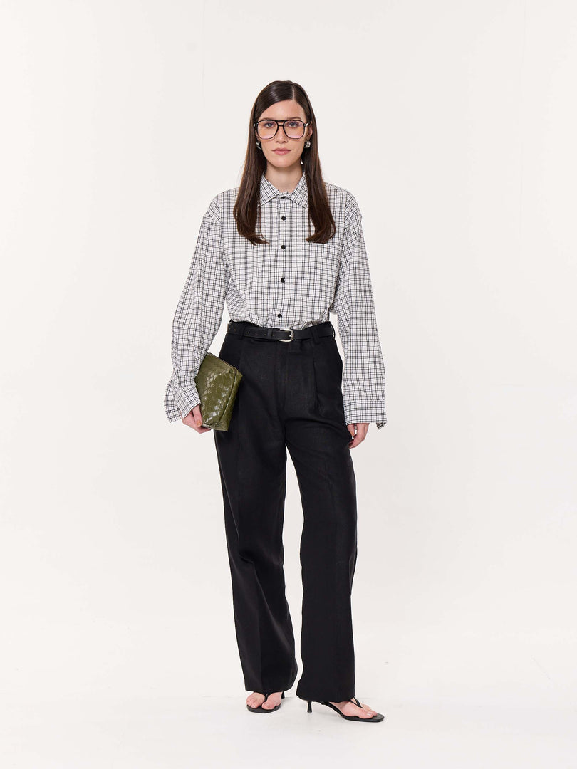 Black & White Seersucker Oversized Cropped Shirt