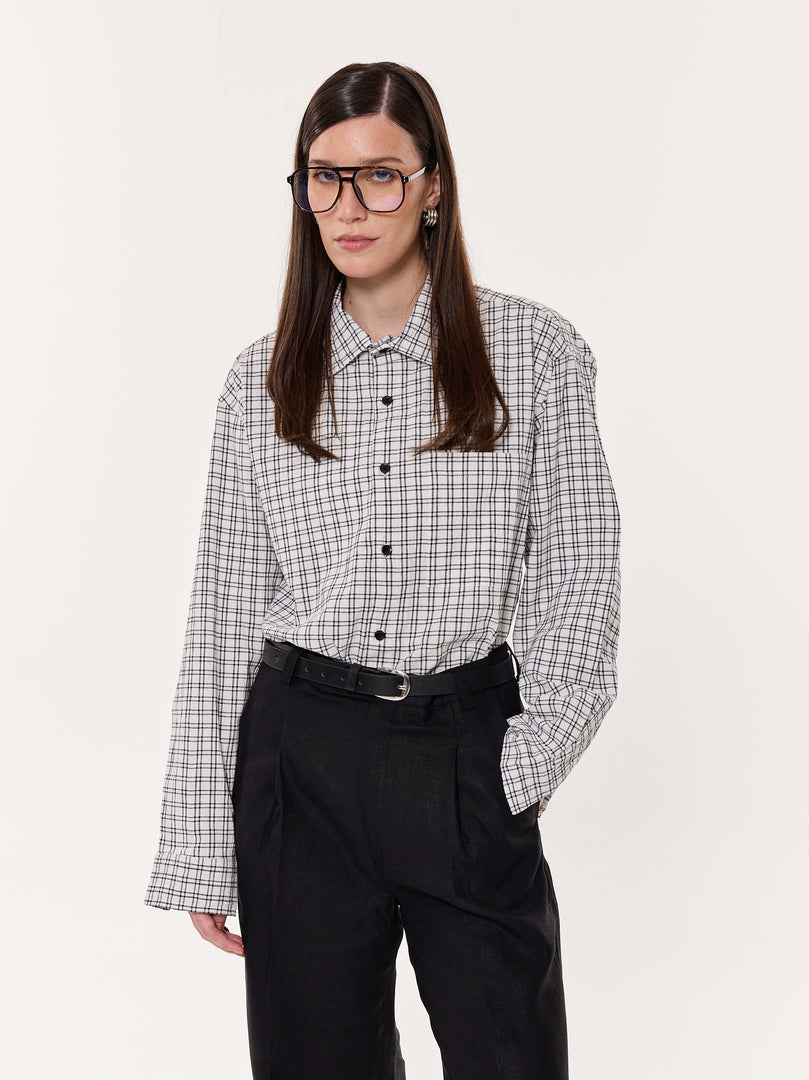Black & White Seersucker Oversized Cropped Shirt