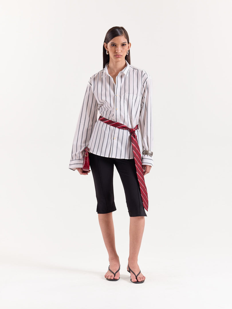 Black & White Striped Cropped Poplin Shirt