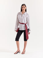 Load image into Gallery viewer, Black &amp; White Striped Cropped Poplin Shirt