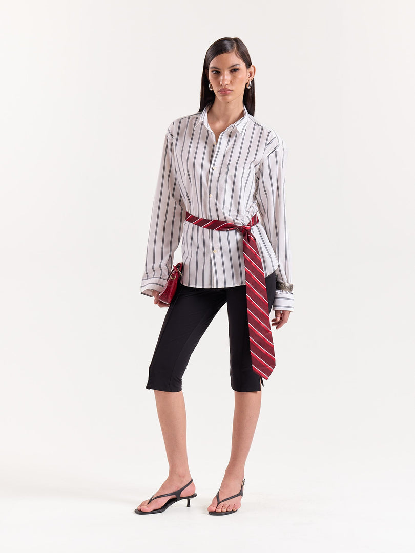Black & White Striped Cropped Poplin Shirt