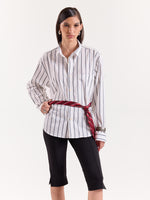 Load image into Gallery viewer, Black &amp; White Striped Cropped Poplin Shirt