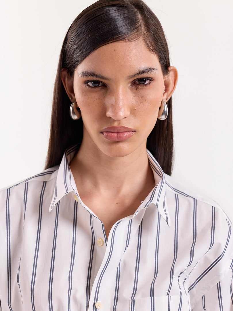 Black & White Striped Cropped Poplin Shirt