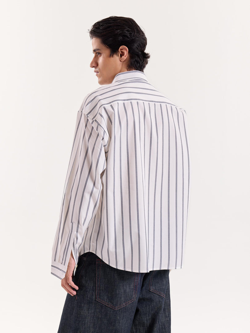 Black & White Striped Cropped Poplin Shirt
