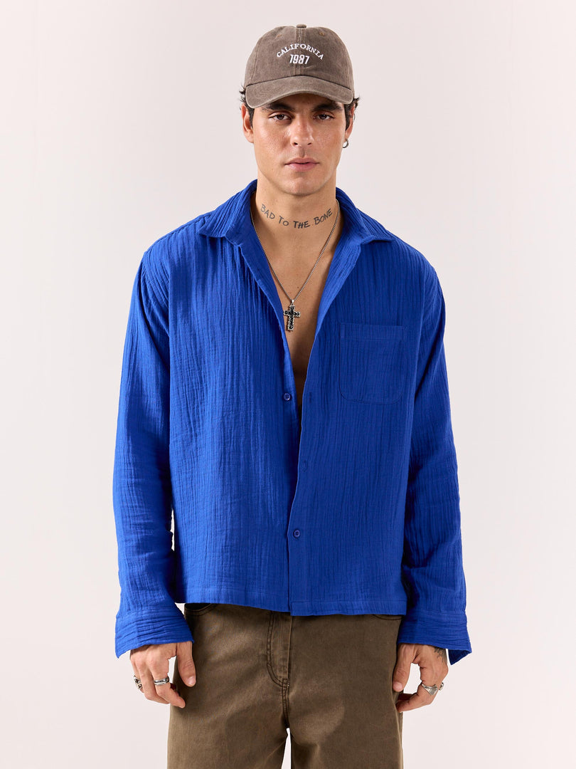 Royal Blue Gauze Holiday Shirt (Pre-order)