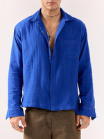 Load image into Gallery viewer, Royal Blue Gauze Holiday Shirt (Pre-order)