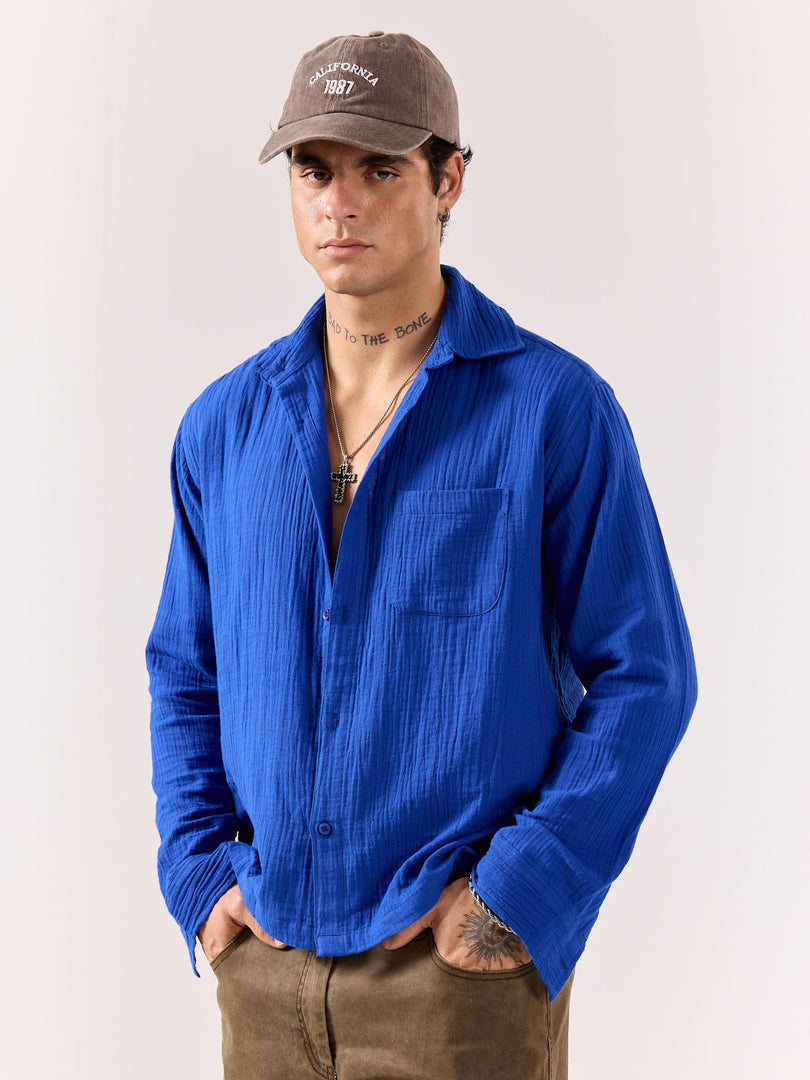 Royal Blue Gauze Holiday Shirt (Pre-order)