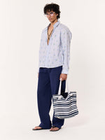 Load image into Gallery viewer, Blue Floral Pinstriped Printed Cropped Shirt
