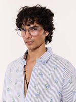 Load image into Gallery viewer, Blue Floral Pinstriped Printed Cropped Shirt