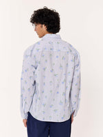 Load image into Gallery viewer, Blue Floral Pinstriped Printed Cropped Shirt