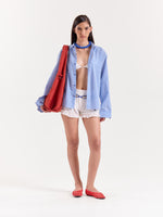 Load image into Gallery viewer, Blue Gingham Cropped Shirt