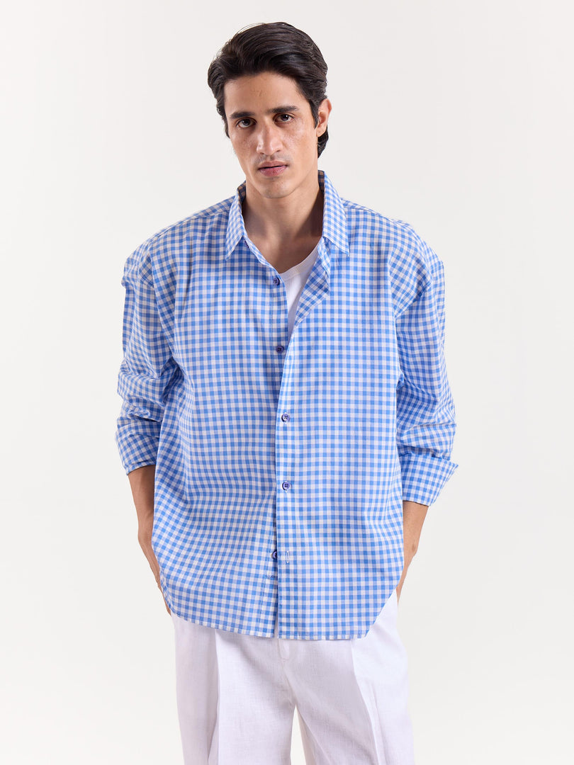 Blue Gingham Cropped Shirt