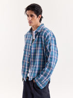 Load image into Gallery viewer, Blue Green &amp; White Checkered Cropped Poplin Shirt