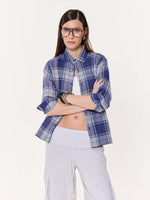 Load image into Gallery viewer, Blue Multichecked Oversized Cropped Shirt