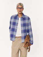 Load image into Gallery viewer, Blue Multichecked Oversized Cropped Shirt