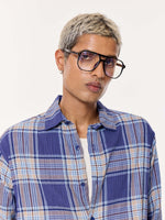 Load image into Gallery viewer, Blue Multichecked Oversized Cropped Shirt