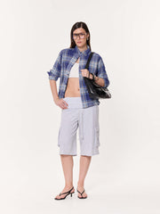 Blue Multichecked Oversized Cropped Shirt