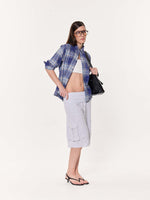 Load image into Gallery viewer, Blue Multichecked Oversized Cropped Shirt