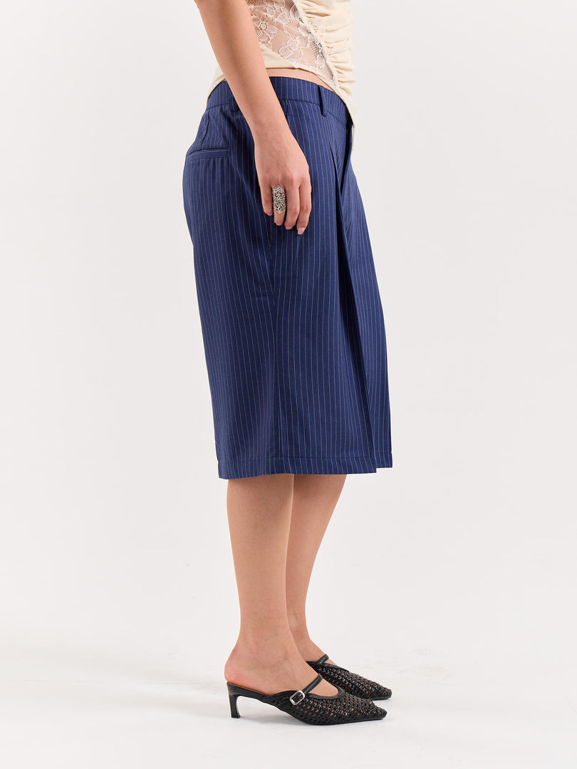 Blue Pinstriped Trouser Shorts