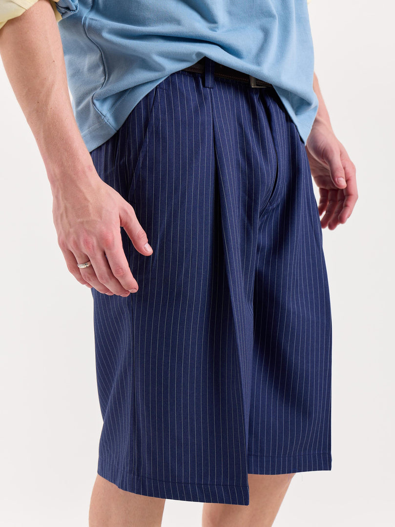 Blue Pinstriped Trouser Shorts