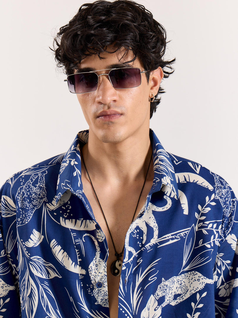 Blue Safari Printed Shirt