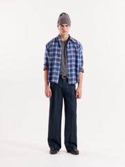 Blue Textured Baggy Fit Trousers