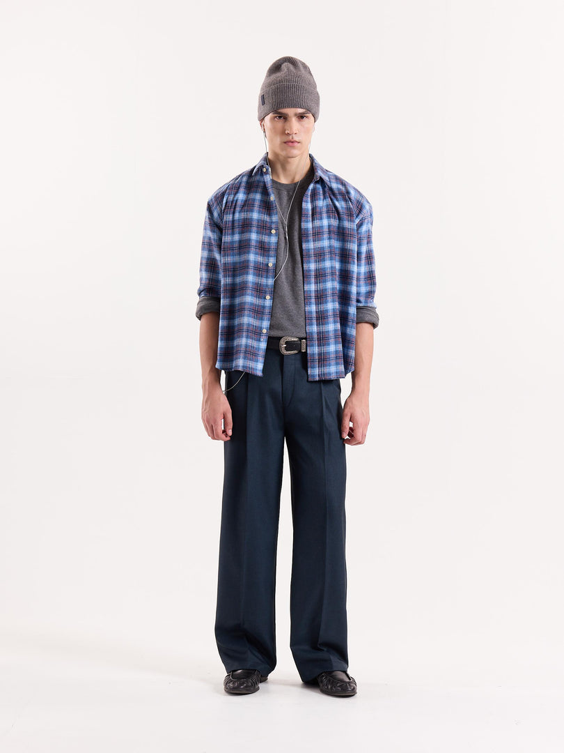 Blue Textured Baggy Fit Trousers