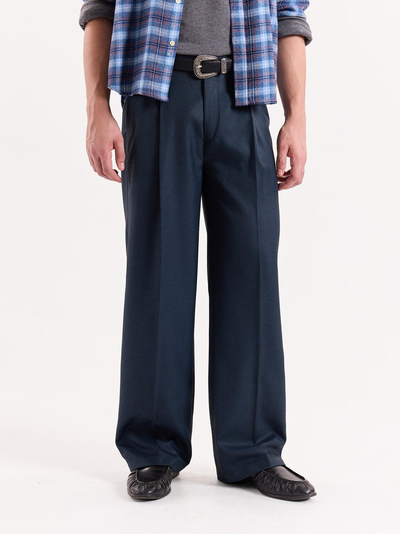Blue Textured Baggy Fit Trousers