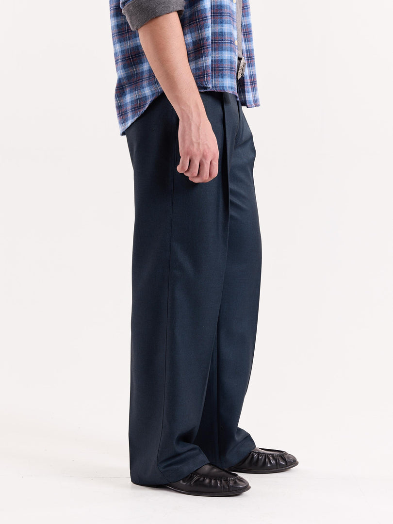Blue Textured Baggy Fit Trousers