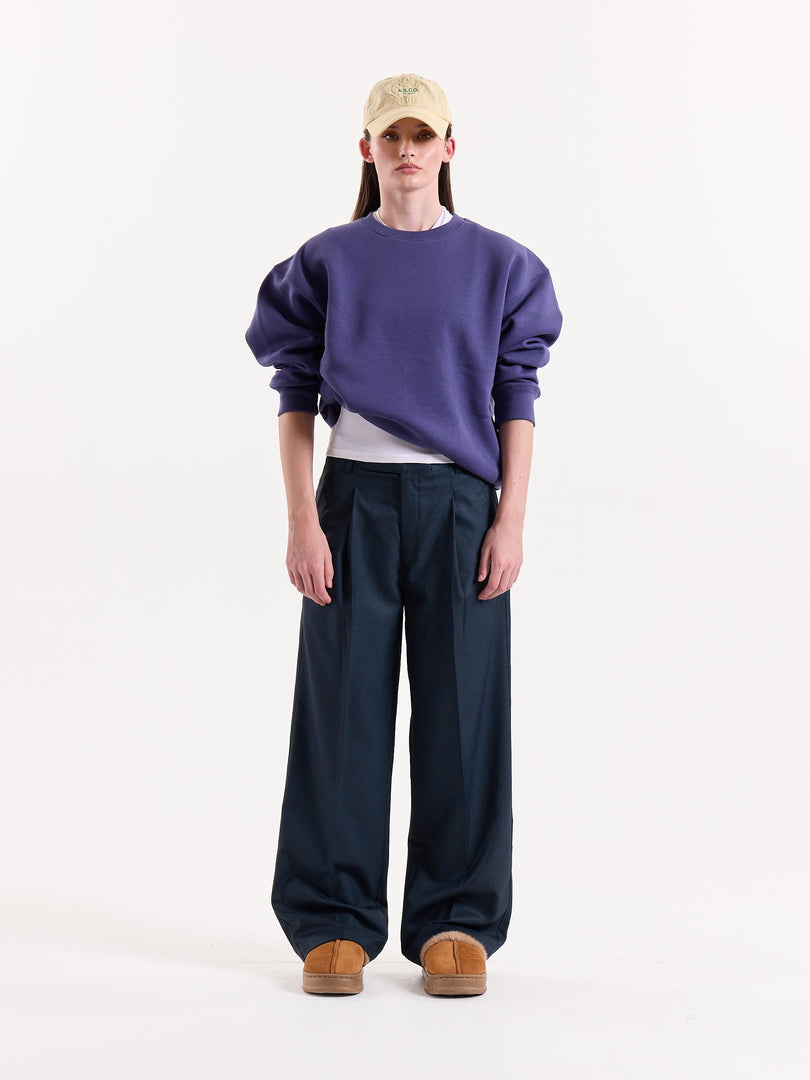 Blue Textured Baggy Fit Trousers