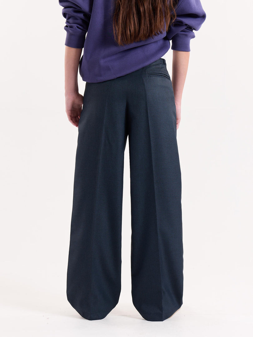 Blue Textured Baggy Fit Trousers