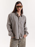 Load image into Gallery viewer, Blue &amp; Beige Checkered Cropped Shirt