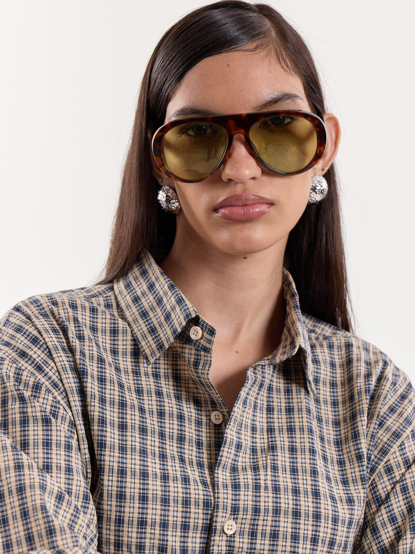 Blue & Beige Checkered Cropped Shirt