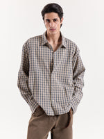 Load image into Gallery viewer, Blue &amp; Beige Checkered Cropped Shirt
