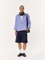 Load image into Gallery viewer, Blue &amp; Black Striped Oversized Cropped Shirt