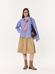 Blue & Black Striped Oversized Cropped Shirt