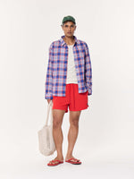 Load image into Gallery viewer, Blue &amp; Red Madras Checkered Oversized Cropped Shirt