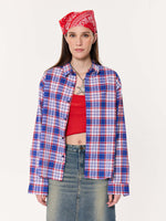 Load image into Gallery viewer, Blue &amp; Red Madras Checkered Oversized Cropped Shirt