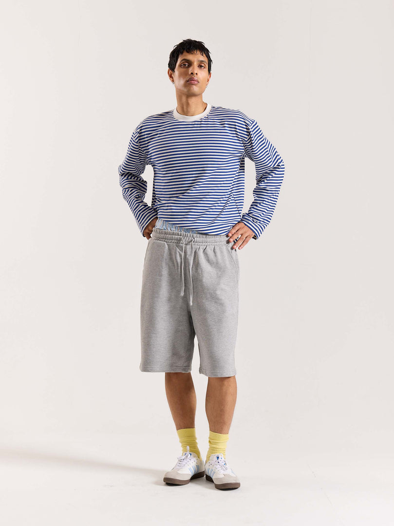 Blue Striped Loose Fit Cropped T-Shirt