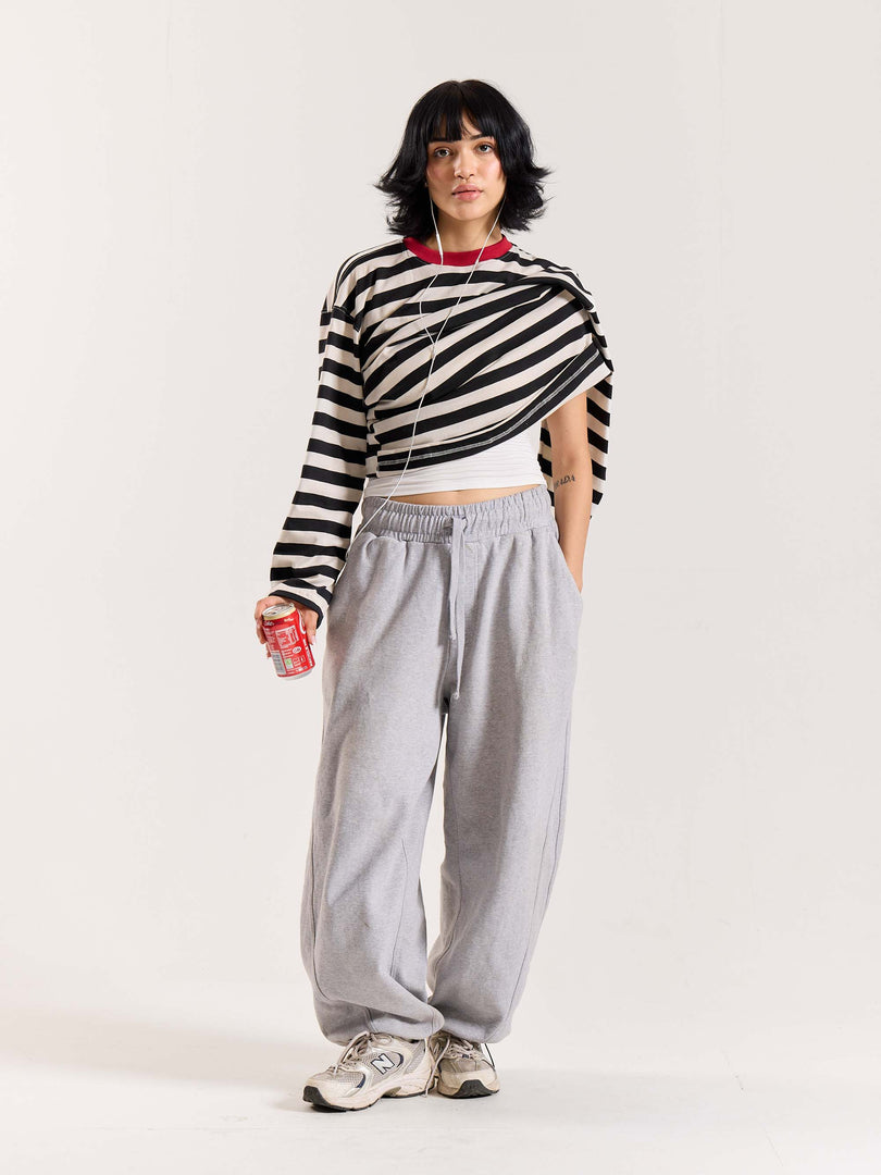 Bold Black & White Striped Loose Fit Cropped T-Shirt
