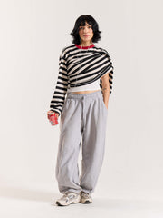 Bold Black & White Striped Loose Fit Cropped T-Shirt