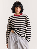 Load image into Gallery viewer, Bold Black &amp; White Striped Loose Fit Cropped T-Shirt