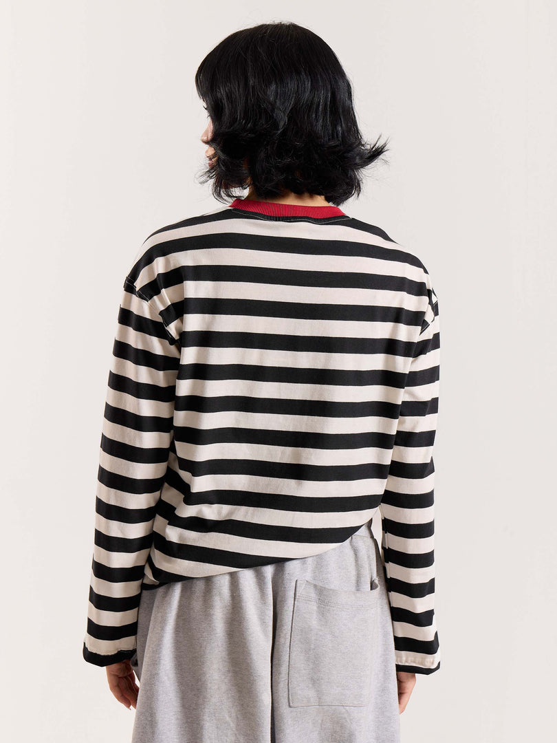 Bold Black & White Striped Loose Fit Cropped T-Shirt