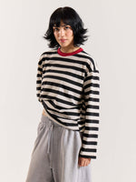 Load image into Gallery viewer, Bold Black &amp; White Striped Loose Fit Cropped T-Shirt