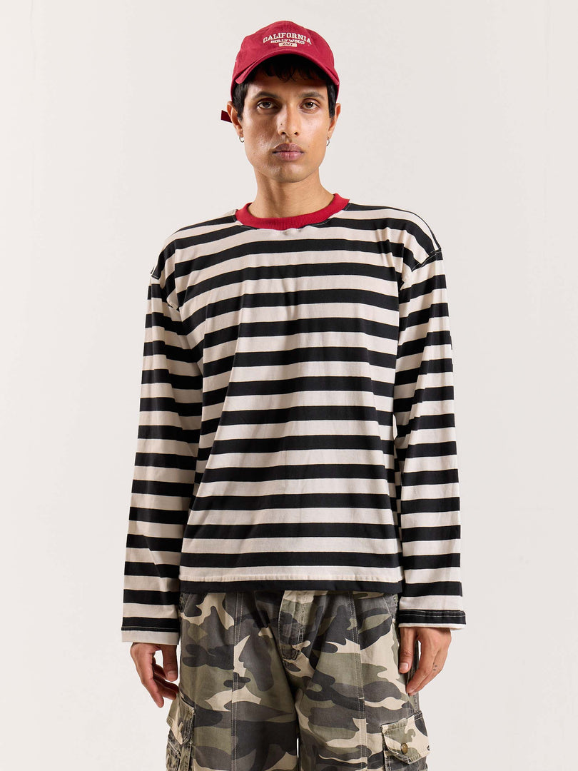 Bold Black & White Striped Loose Fit Cropped T-Shirt