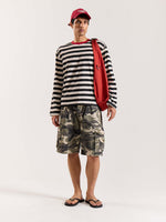 Load image into Gallery viewer, Bold Black &amp; White Striped Loose Fit Cropped T-Shirt