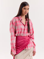 Load image into Gallery viewer, Bright Pink Checkered Cropped Shirt
